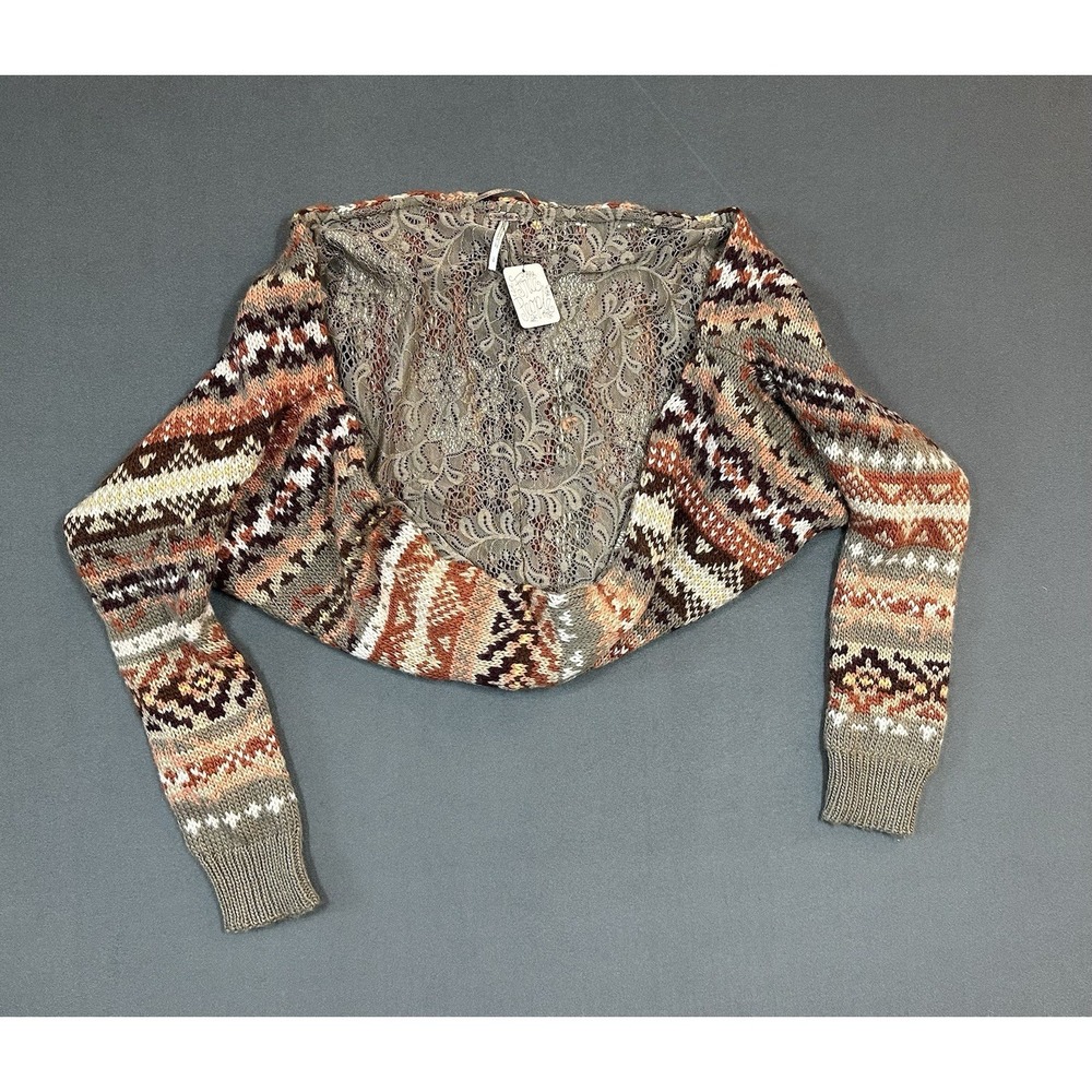 NEW Free People Sweater Mohair Wool Blend Taupe Carnival Shrug Size L NWT